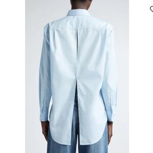 BRANDON MAXWELL The Mira Split Back Button-Up Shirt in Blue FLAW